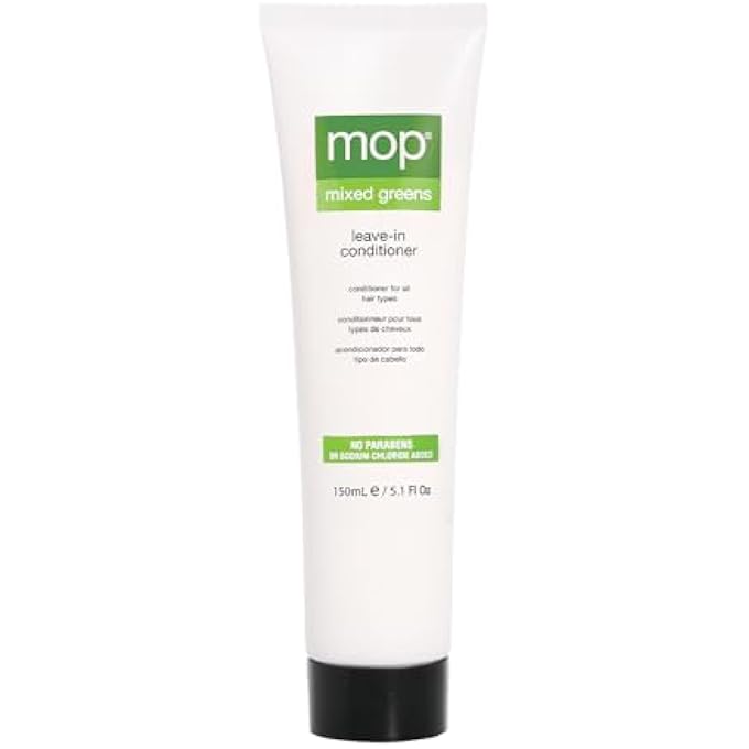 Mop - MIXED GREENS LEAVE-IN CONDITIONER - FOR ALL HAIR TYPES - ELIMINATES TANGLES & FRIZZ - PROTECTS/STRENGTHENS -ADDS MOISTURE & SHINE - FOR DAMAGE FROM HEAT, STRESS, SUN & POLLUTANTS - 5.1 OZ - Image 1